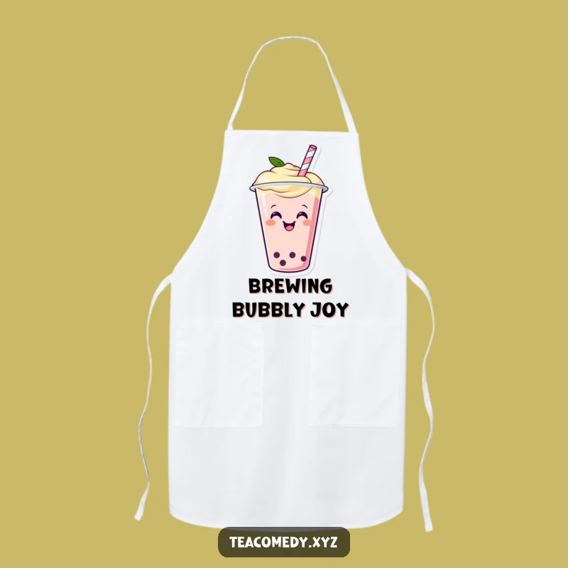 Funny Boba Tea Apron - Happy Wiggling Cup Kitchen Wear, Hilarious Chef Gift