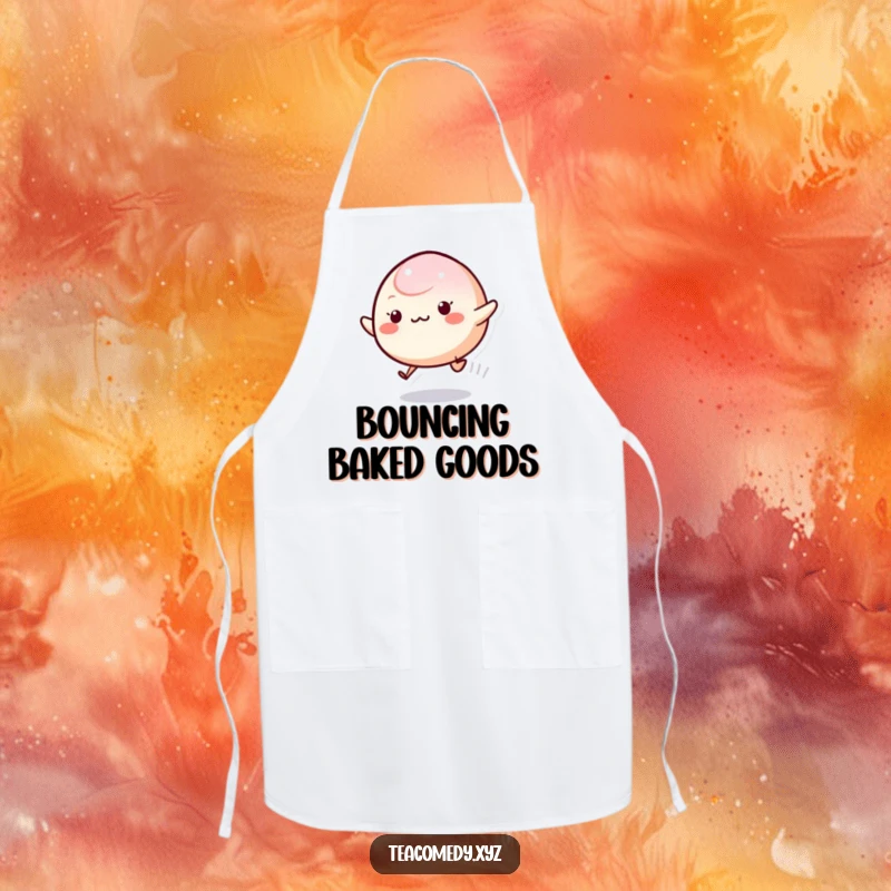 Funny Mochi Apron featuring a happy, bouncing mochi character, making kitchen tasks more fun and playful.