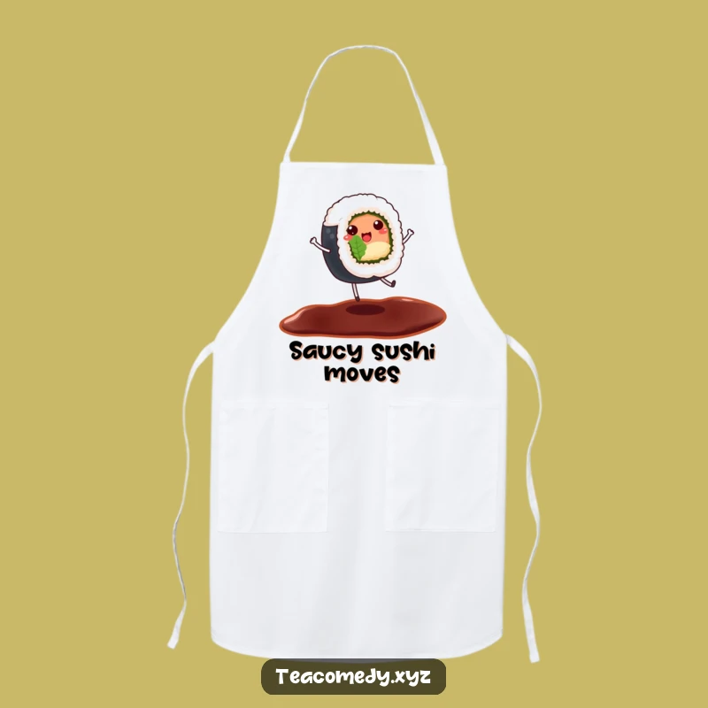 Funny Sushi Apron - Dancing Roll Kitchen Wear, Hilarious Foodie Chef Gift