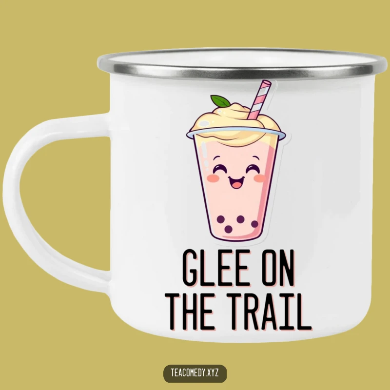 Funny Boba Tea Camping Mug - Happy Wiggling Cup Enamel, Hilarious Outdoor Gift