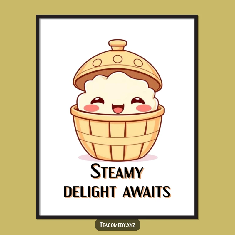 Funny Dim Sum Digital Art - Smiling Basket Download, Hilarious Foodie Print Gift