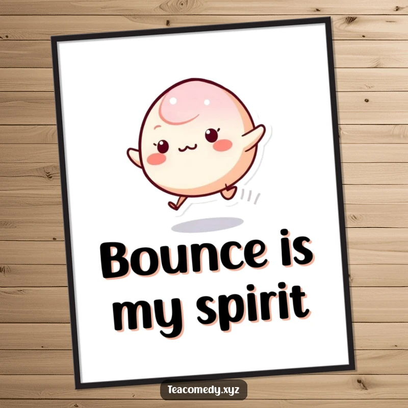 Funny Mochi Poster showcasing a cute mochi character in a dynamic, excited bounce, adding playful art to your decor.
