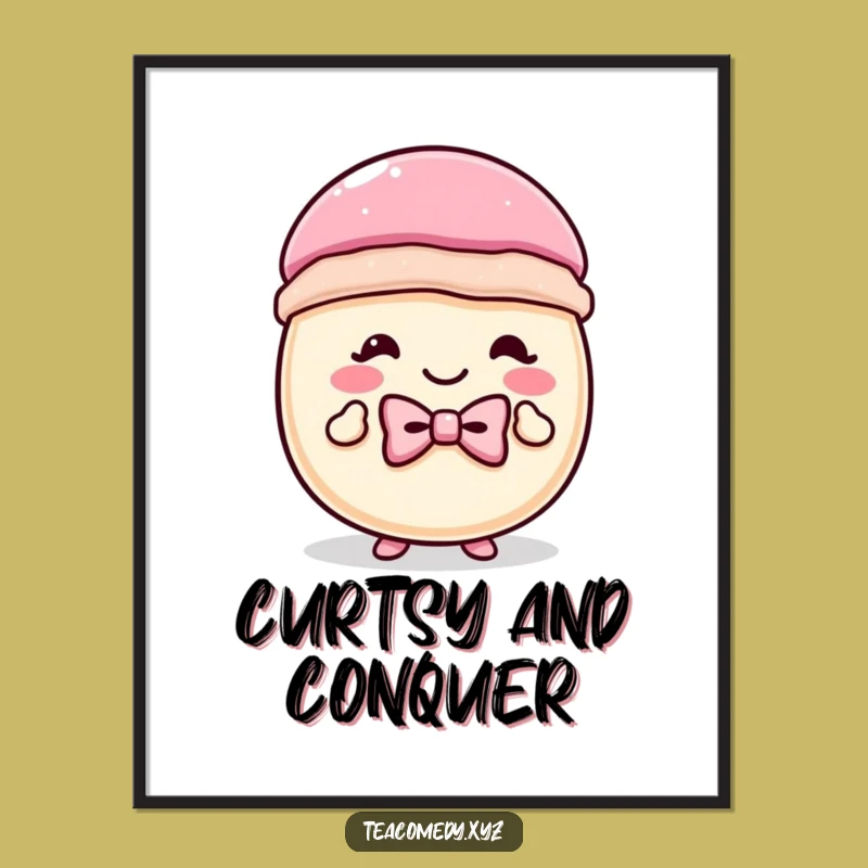Funny Macaron Bowtie Curtsey Poster: Sweet Art, Hilarious Wall Decor