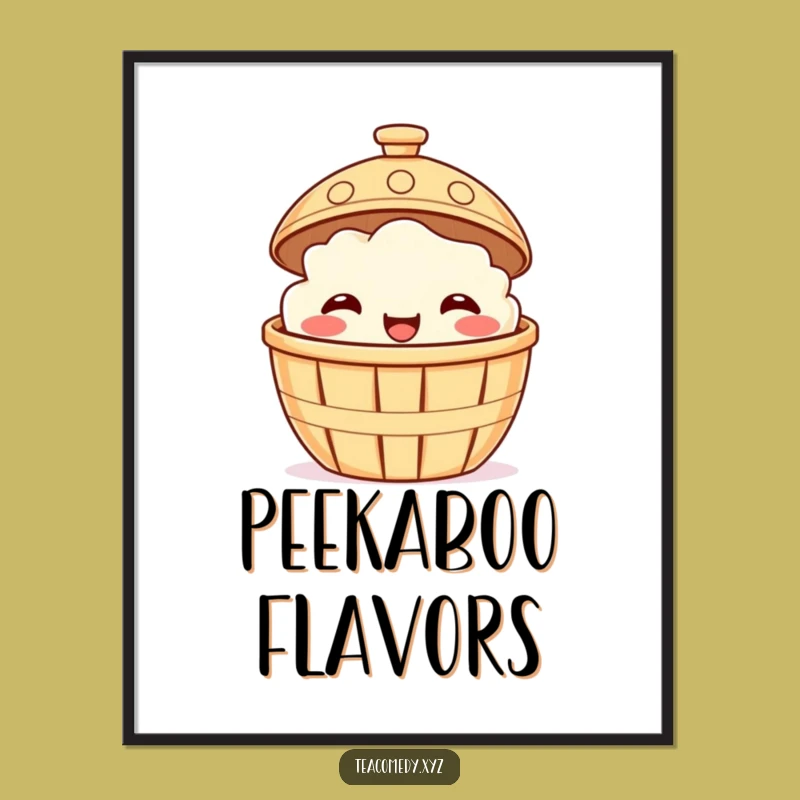 Funny Dim Sum Poster - Smiling Basket Art Print, Hilarious Foodie Decor Gift