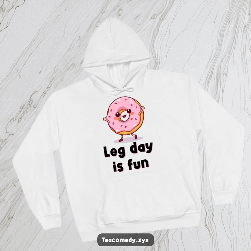 Funny donut hoodie with tiny legs salsa dancing, a cozy and energetic design perfect for cold days and good laughs.