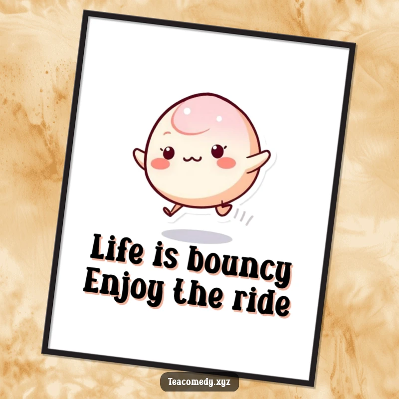Funny Free Printable Wall Art depicting a cute mochi character joyfully bouncing with a delightful trail. Perfect downloadable art.