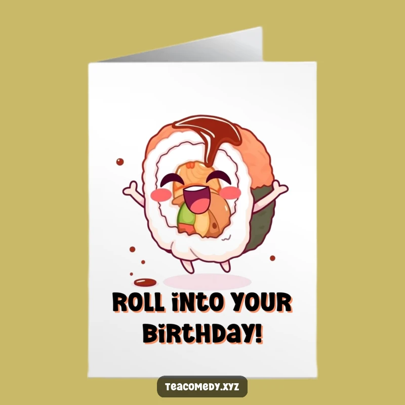 Free Printable Funny Birthday Card: Sushi Roll Spin Downloadable Gift