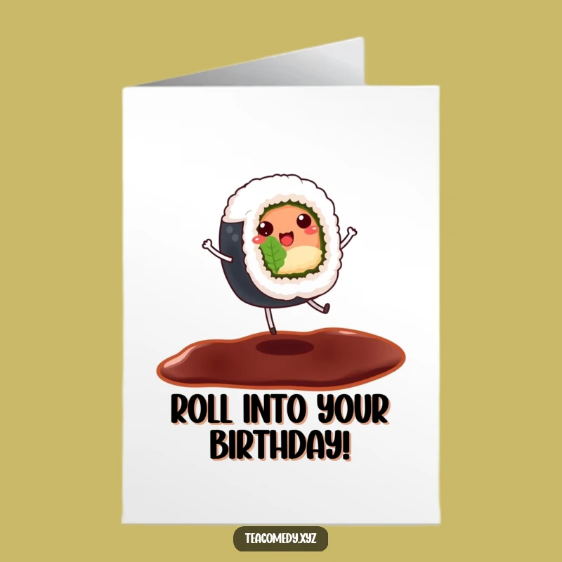 Free Printable Birthday Sushi Card - Dancing Roll Funny Downloadable Gift
