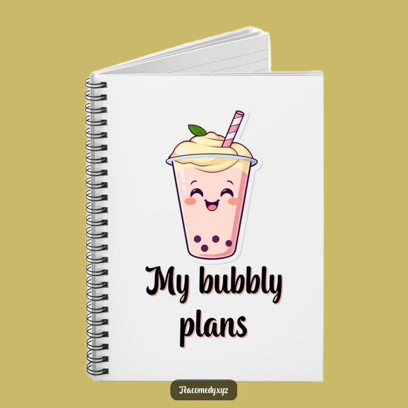 Funny Boba Tea Notebook - Happy Wiggling Cup Journal, Hilarious Stationery Gift