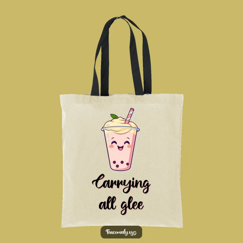 Funny Boba Tea Tote Bag - Happy Wiggling Cup Carry-All, Hilarious Gift